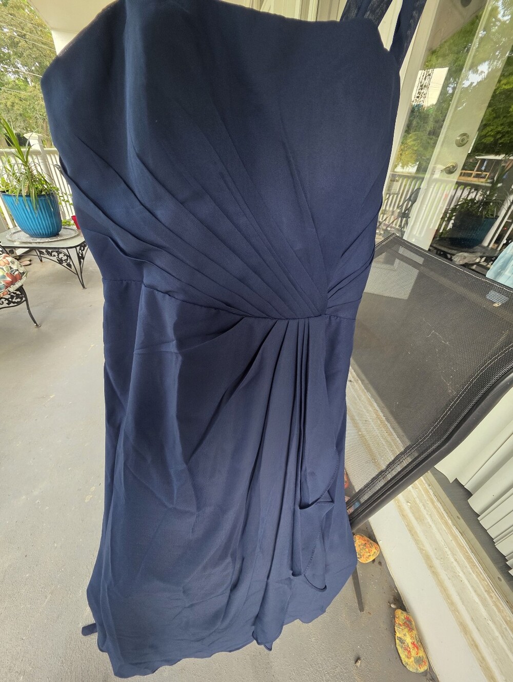 Navy Chiffon Ruffle Midi Dress - Picture 2 of 9
